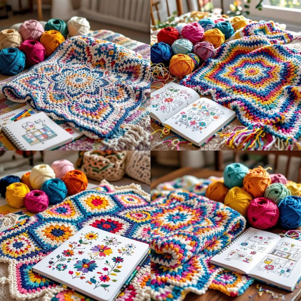 AI Art of Crochet Project with Yarn and Sketchbook