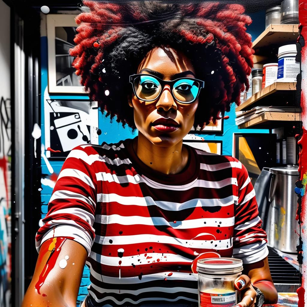 Edgy Trans Woman Portrait in Street Art Style