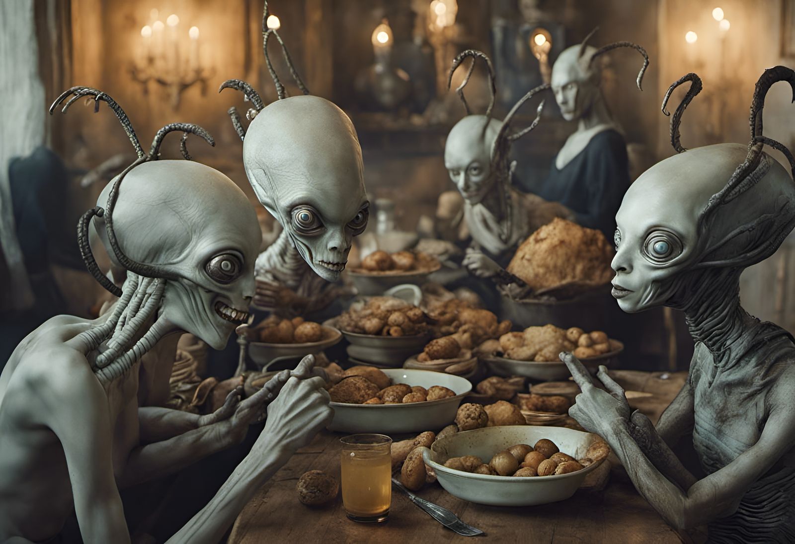 Dreamlike Alien Feast in Hyperrealistic Digital Art