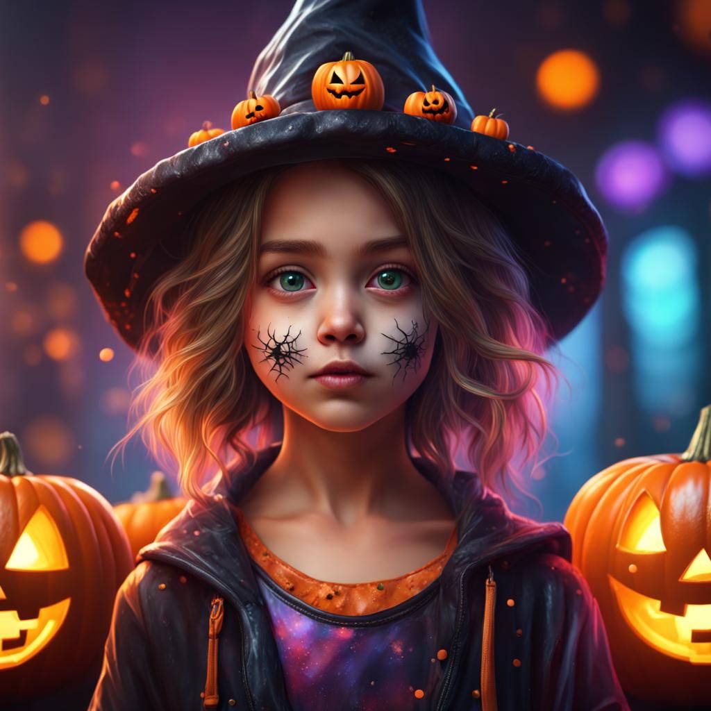 Halloween Girl in Hyperrealistic Splash Art