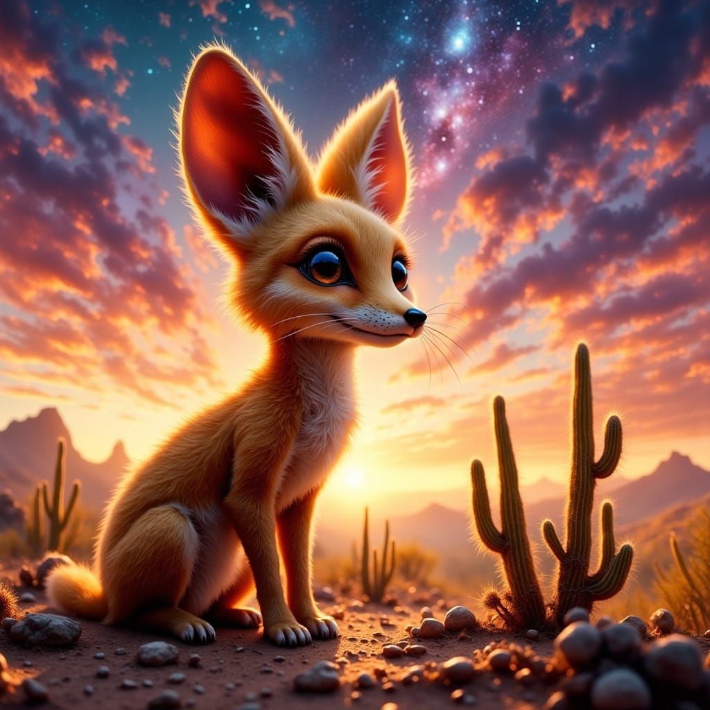 Photorealistic Fennec Fox in Breathtaking Desert Sunset