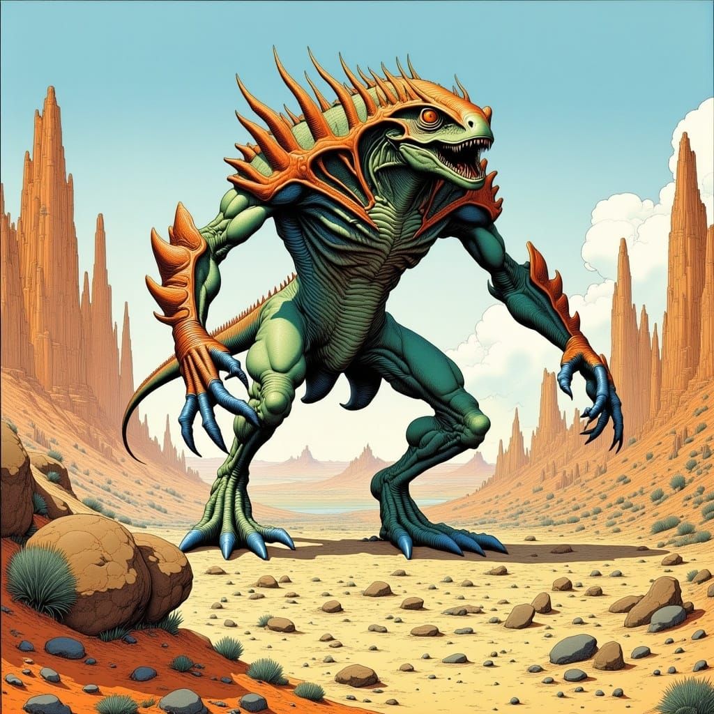 Surreal Alien Creature in Moebius-Inspired Sci-Fi Art