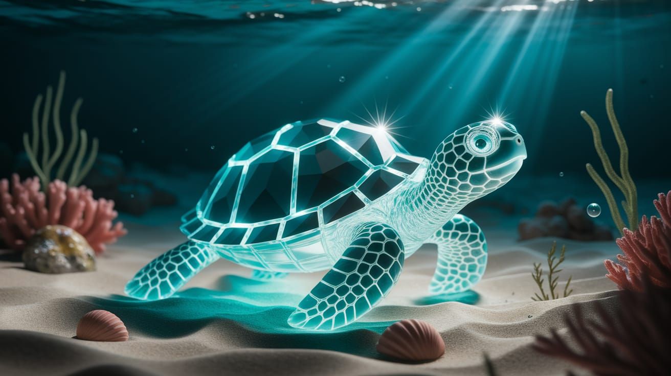 Crystal Turtle Underwater in Turquoise Tones