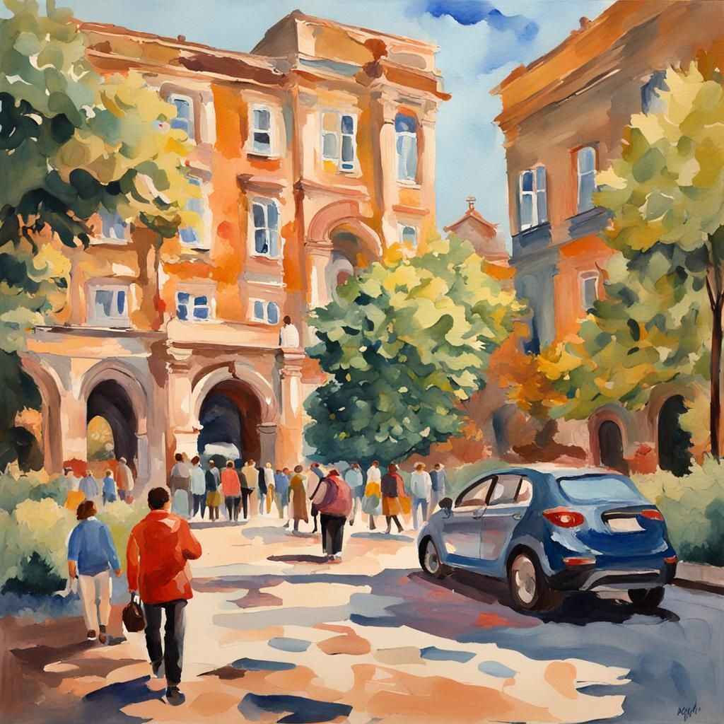 Impressionist Day in Gouache Style Watercolor