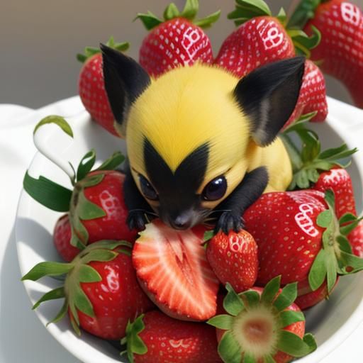 Pichu Enjoys a Strawberry Snack