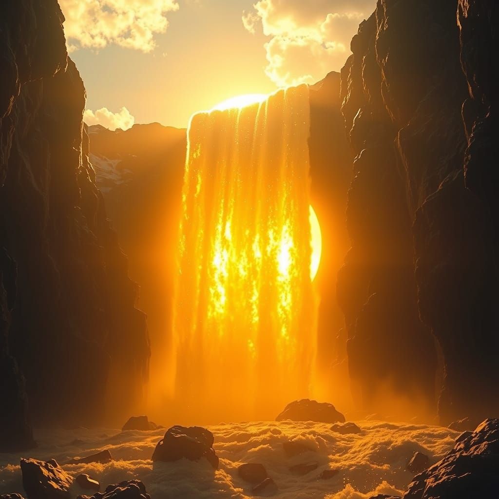 Golden Waterfall Cascading on the Sun's Surface