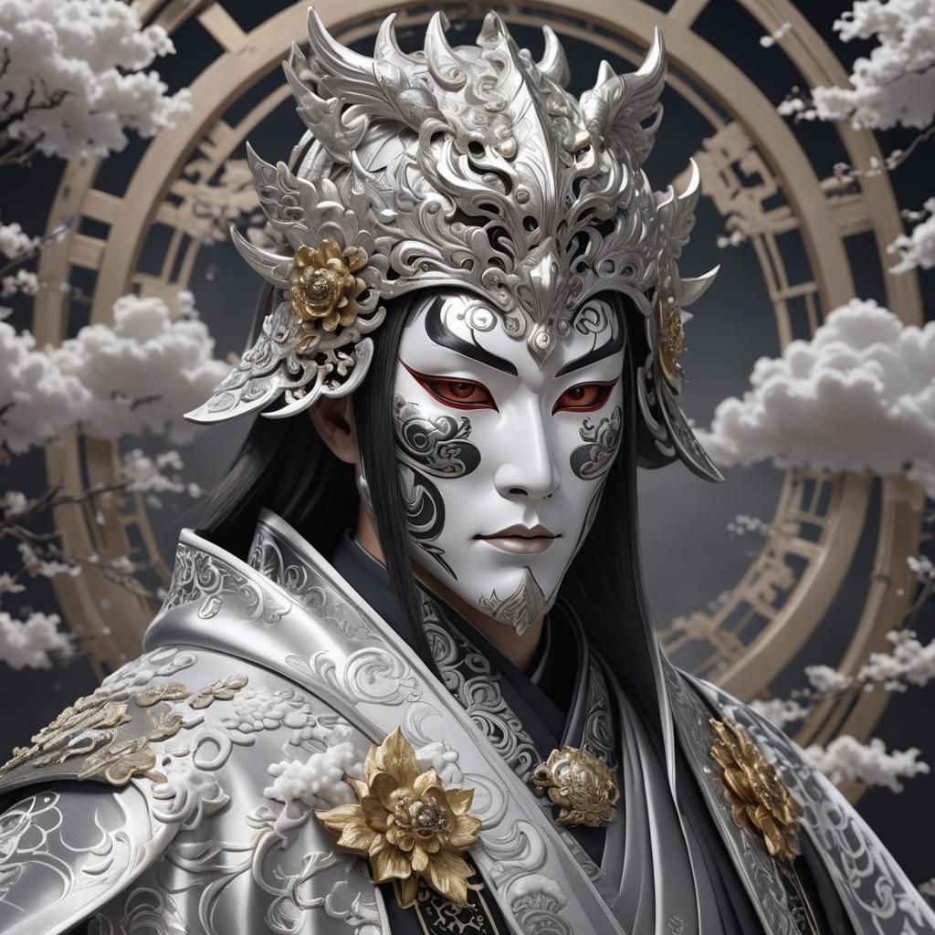 Ornate Kabuki Masked Man in Anime Style