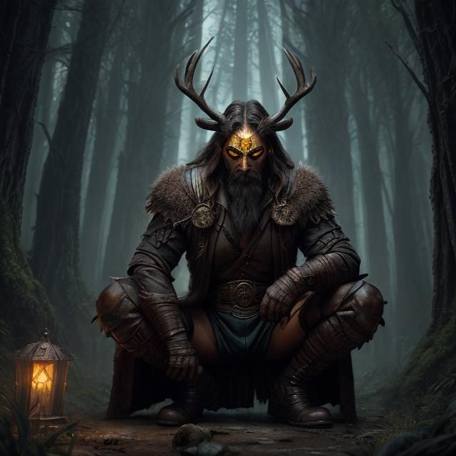 Pagan Forest Dweller with Antler Mask