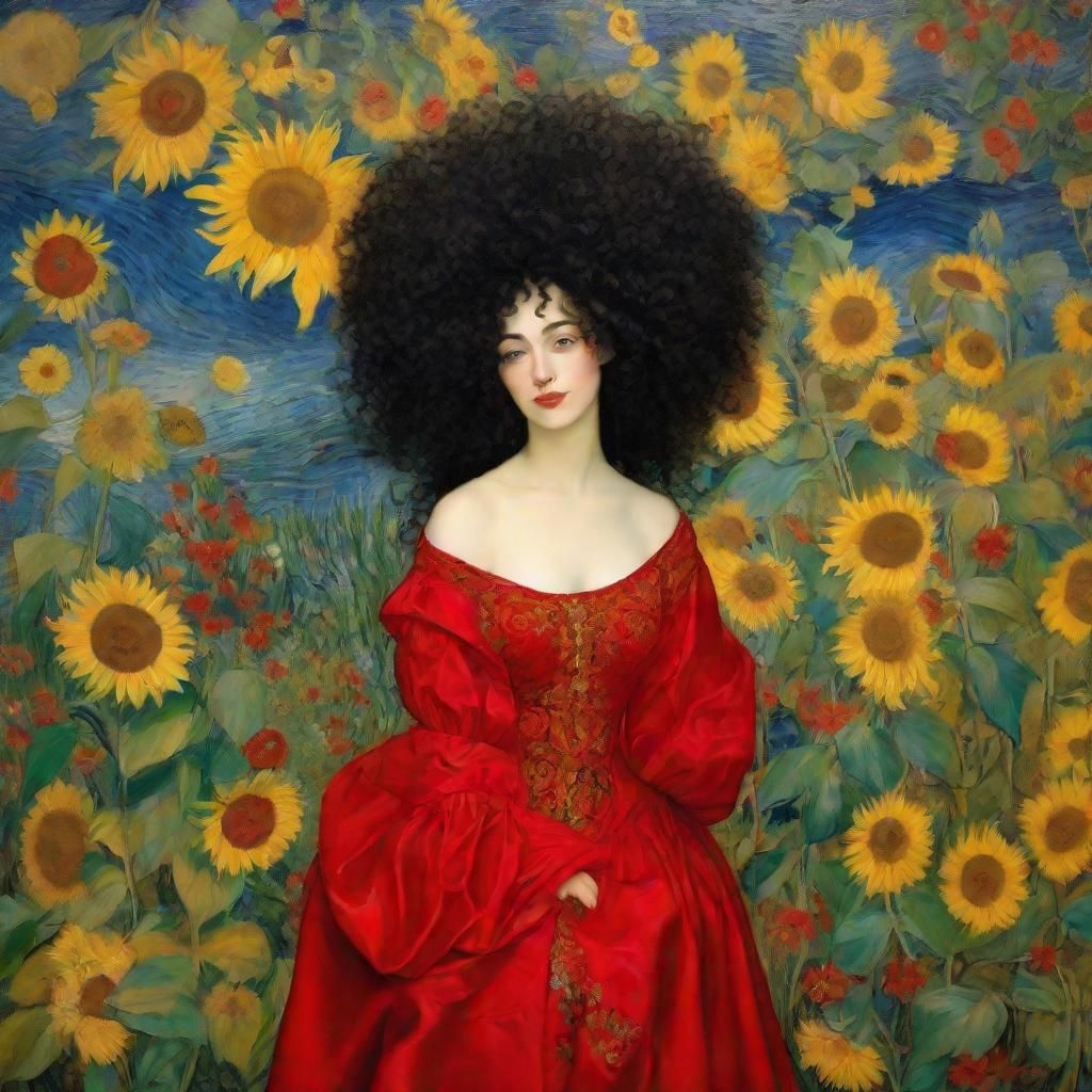 Eurasian Beauty in Red Dress: Classical Portrait