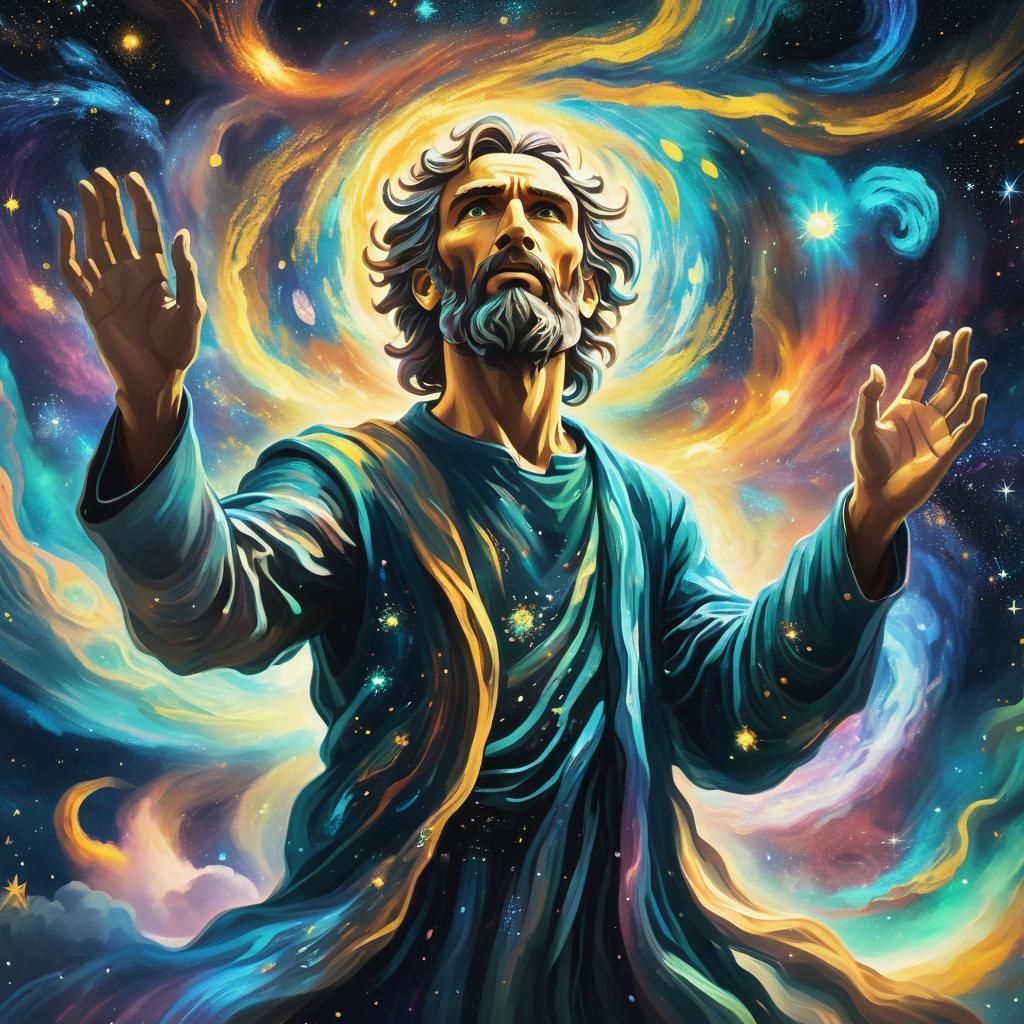 Ethereal God Creates the Cosmic Multiverse in Vibrant, Iride...