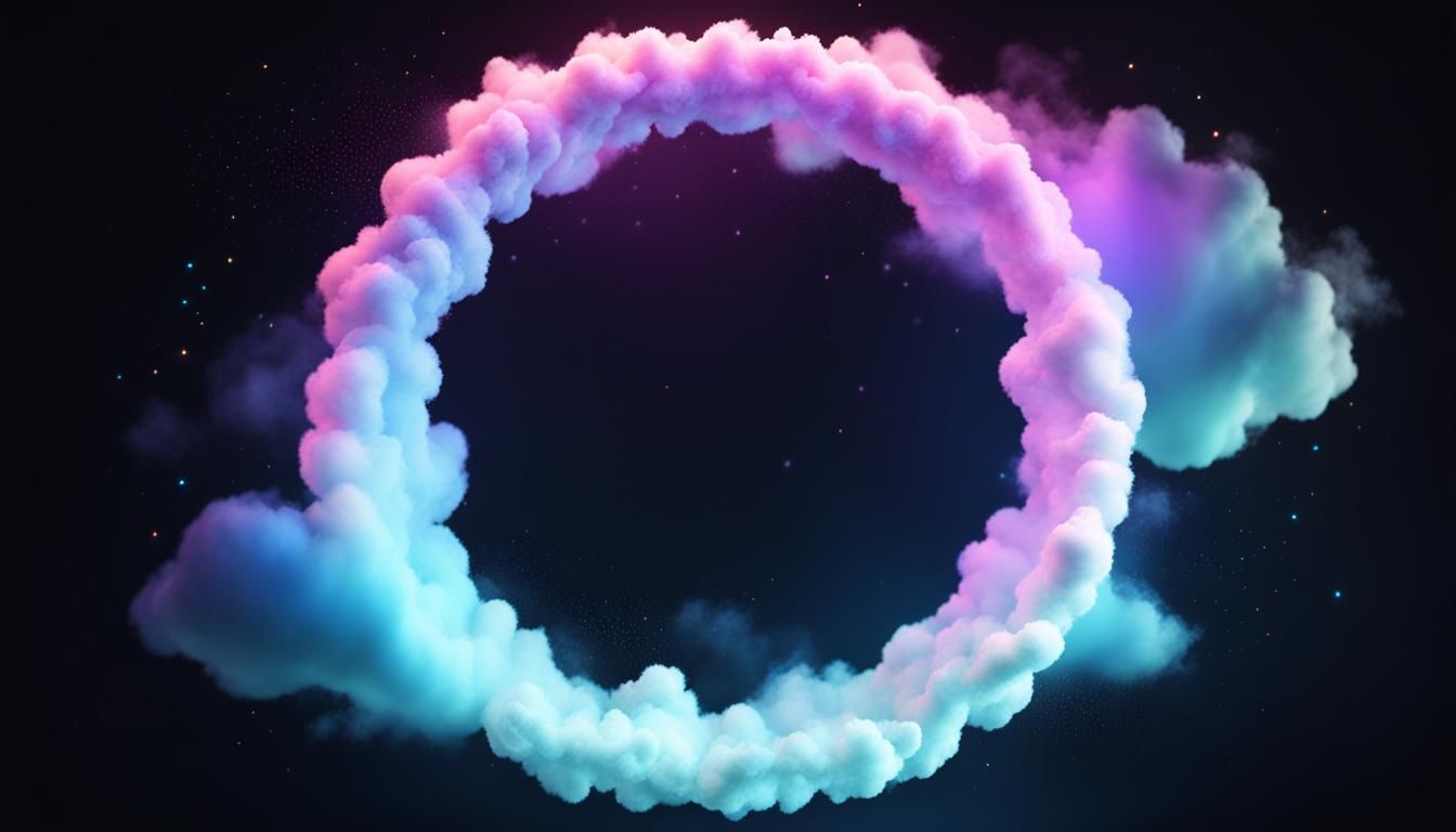 Abstract 3D Rendering: Neon Circle in Cloud