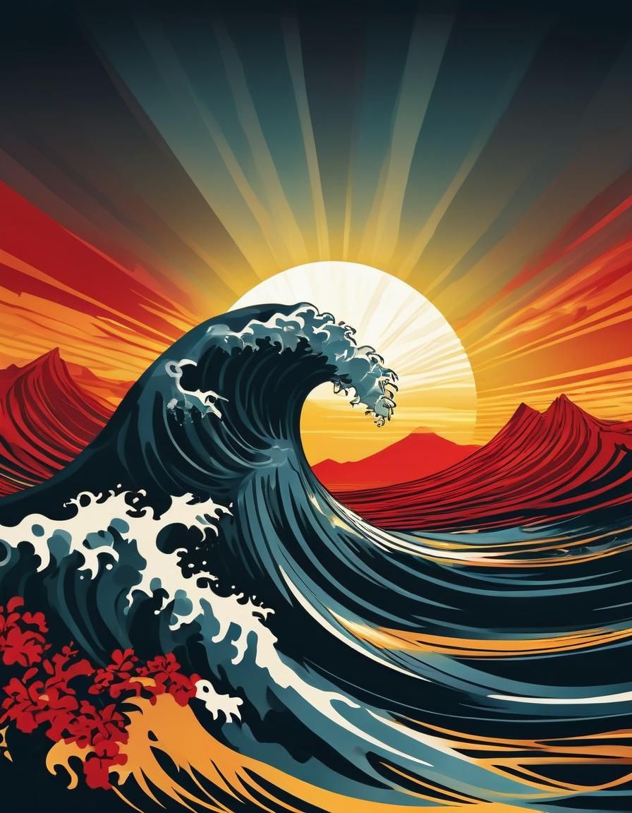 Elegant Wave and Rising Sun Silhouette Clip Art