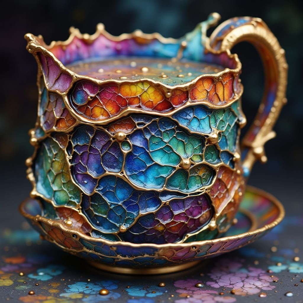 Opal Porcelain Coffee Cup with Alcohol Ink Accents