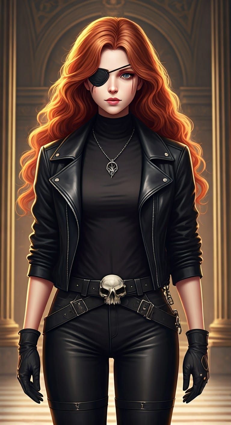 Anime Woman with Red Hair in Palace