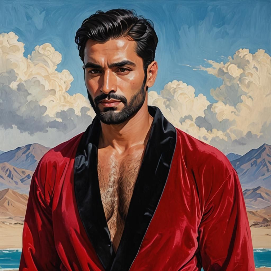 Elegant Portrait of Man in Red Velvet Robe