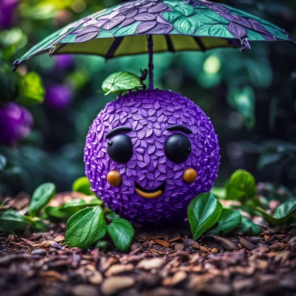 Cute Purple Ball with Leaf Umbrella in Garden
