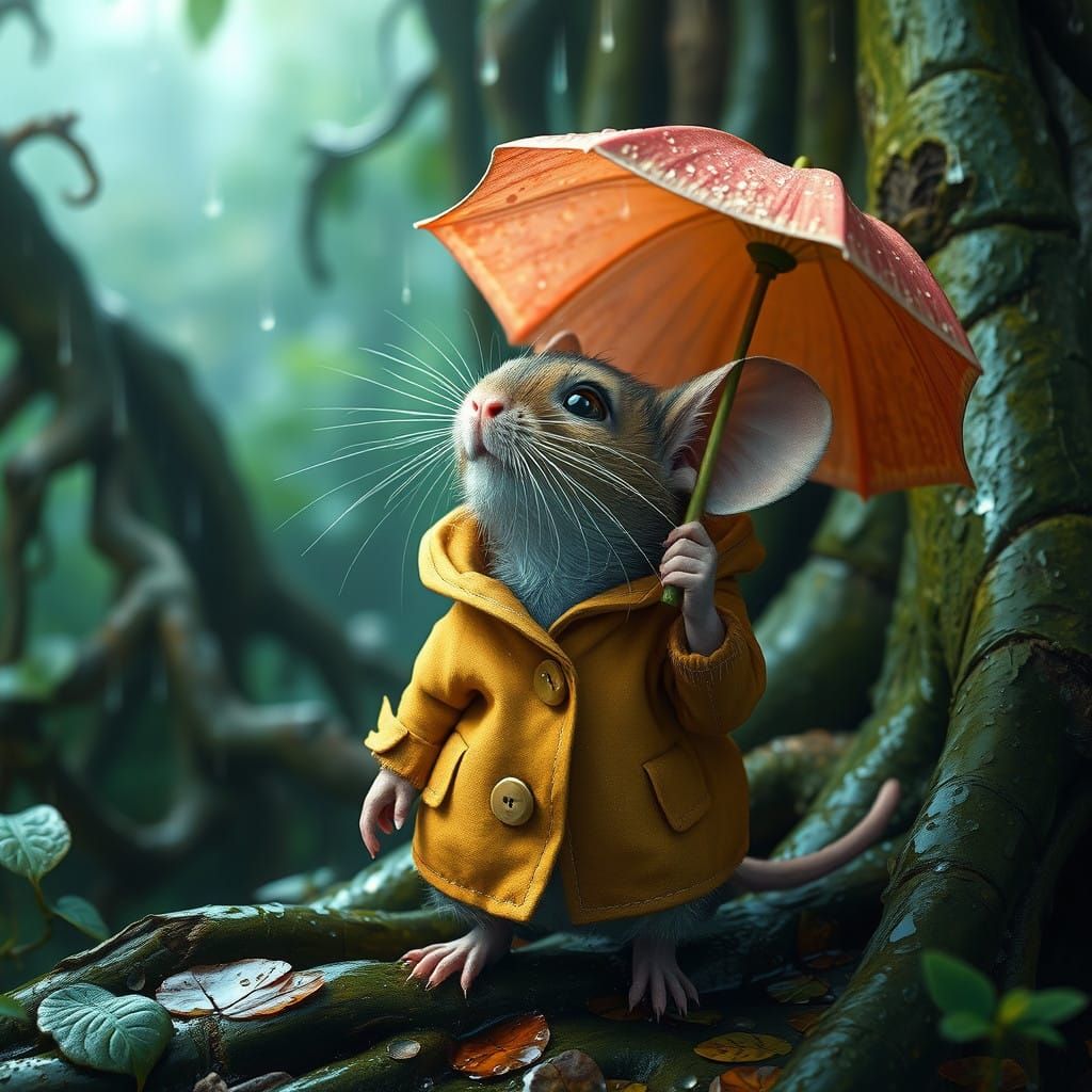 Whimsical Mouse Seeks Shelter Under Emerald Canopy