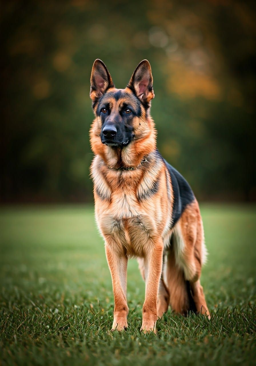 Realistic Portrait of a German Shepherd Dog in Morning Light