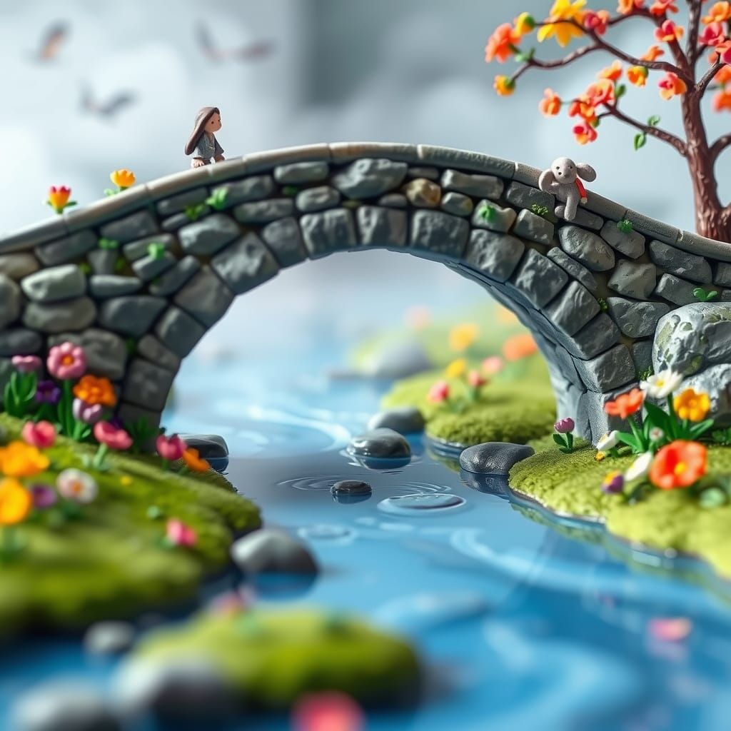 Vibrant Plasticine Landscape with Whimsical Bridge