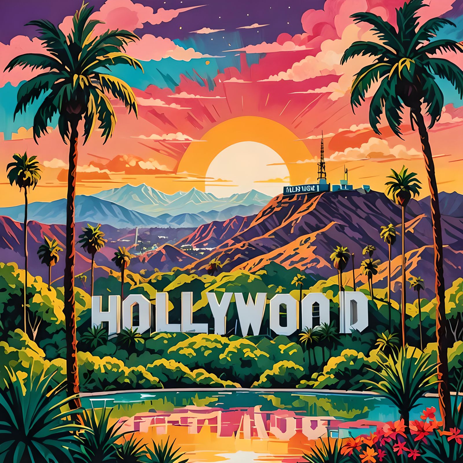 Retro 'Hollyweird' Sign in Vibrant Mixed Media
