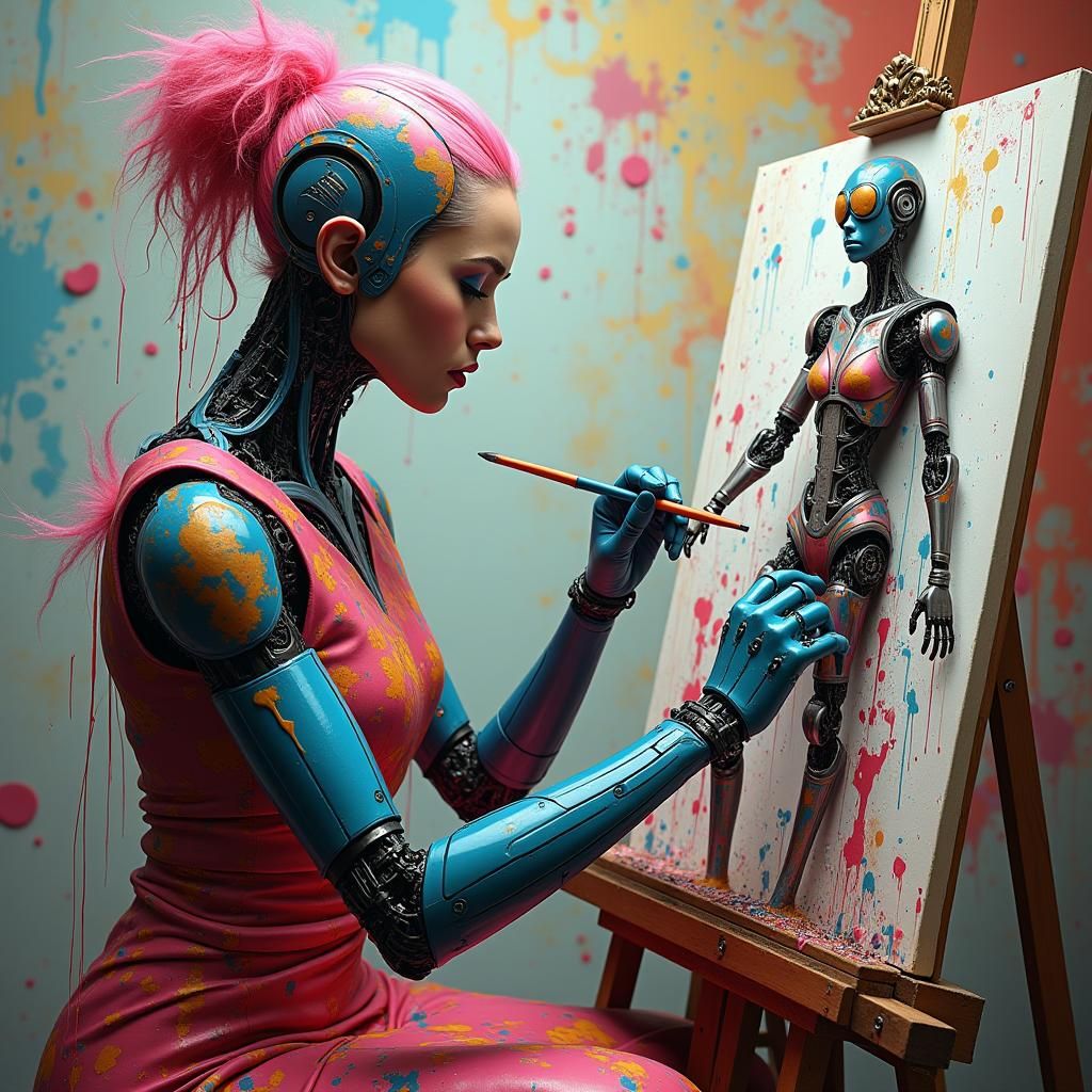 Artist Paints Robot Self-Portrait in Pop Surrealist Style