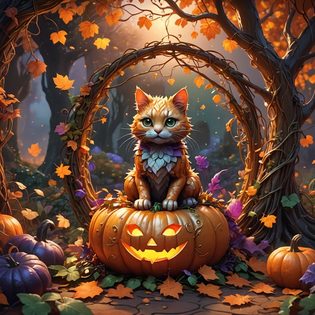 Whimsical Creature in Pumpkin, Fantasy Concept Art