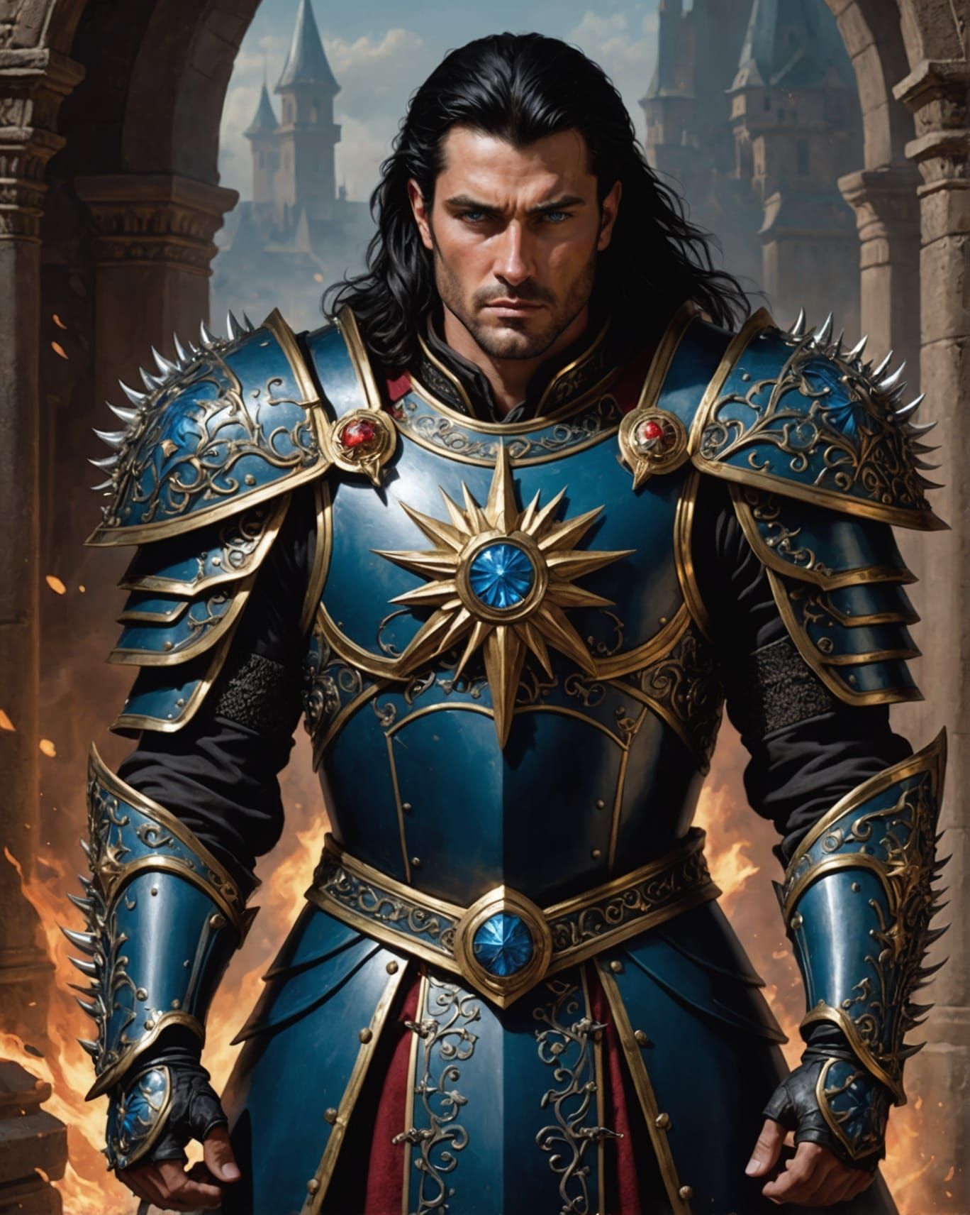 Dark Warrior Slaying Knights in Burning Castle