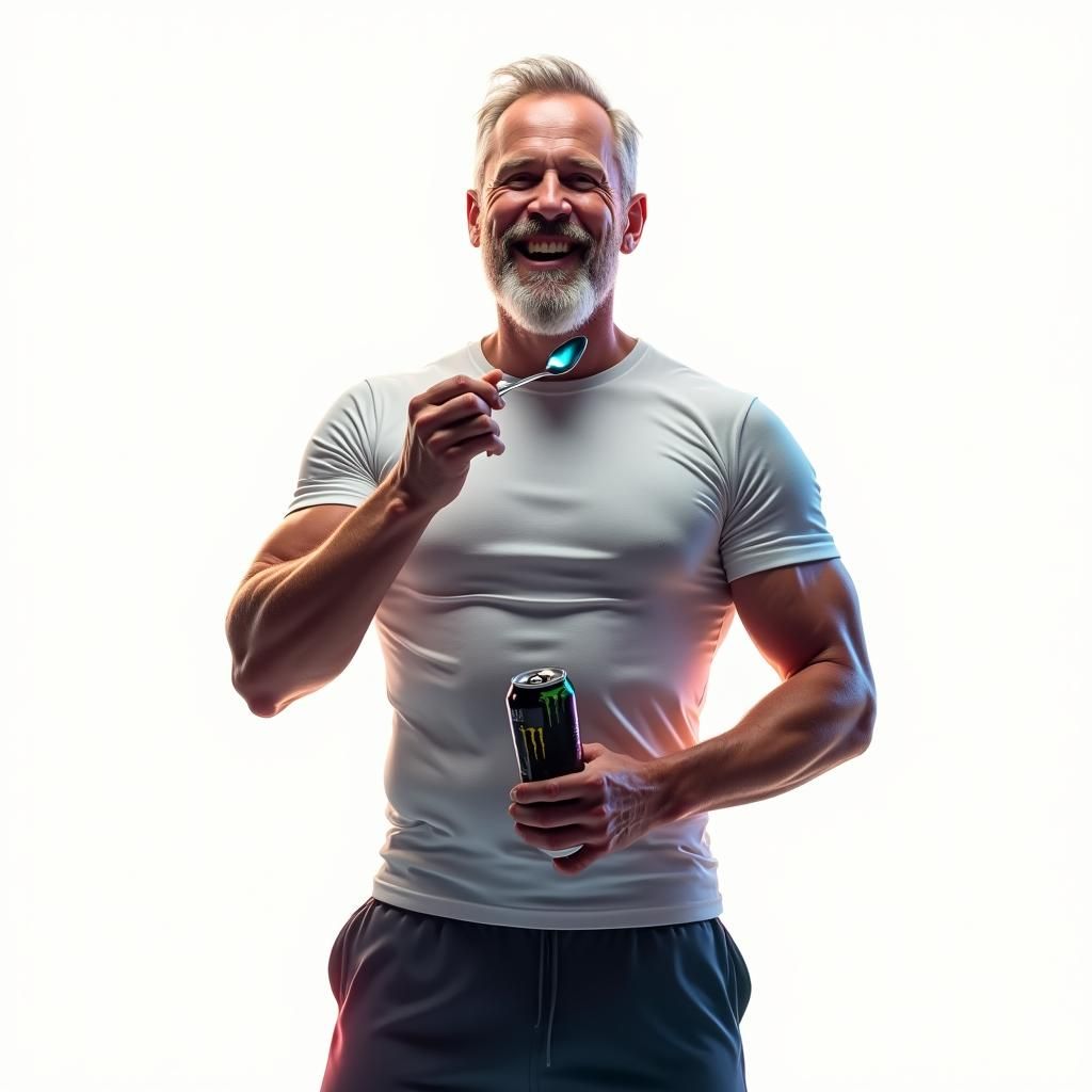 Man's Joyful Post-Workout Moment in Sci-Fi Realism