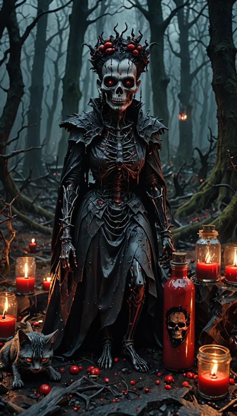 Bloody Witchcraft Horror Scene in Graveyard