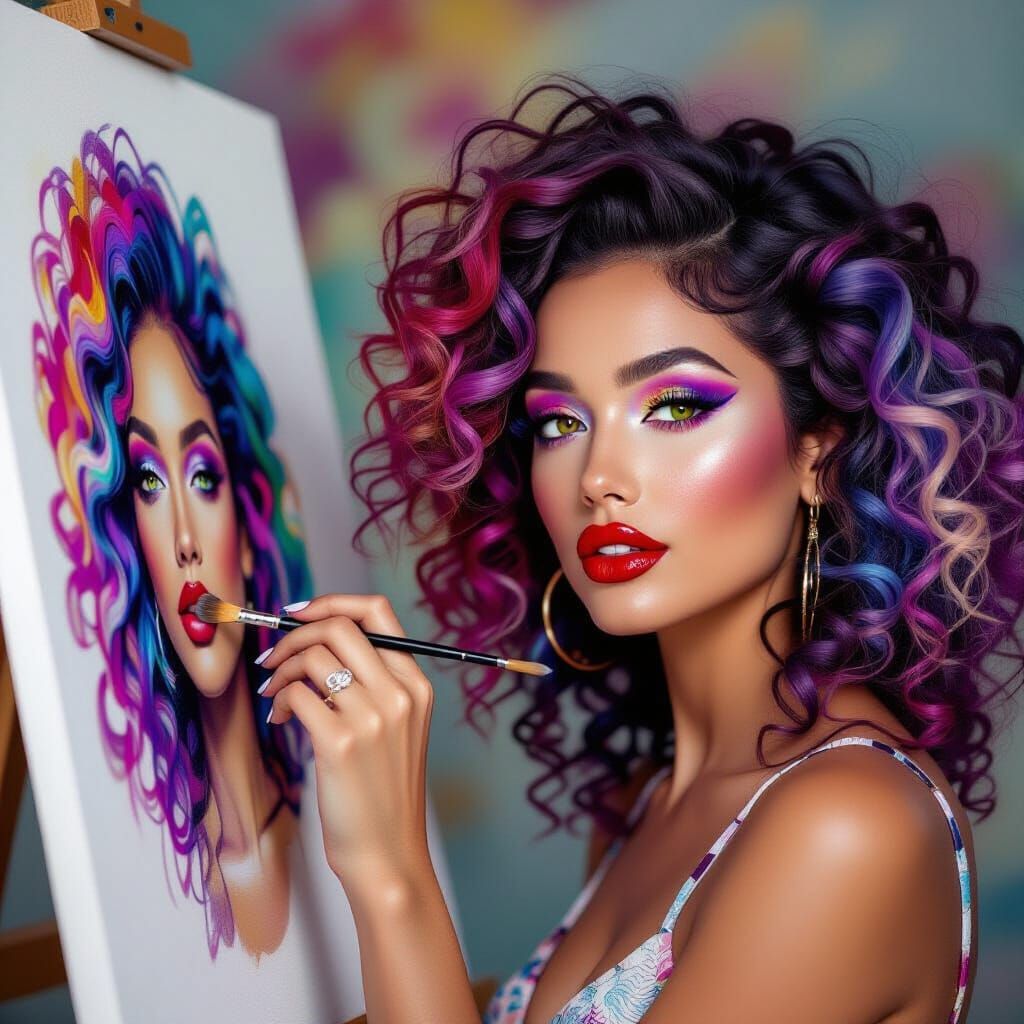 Rainbow Ombre Portrait with Bold Makeup