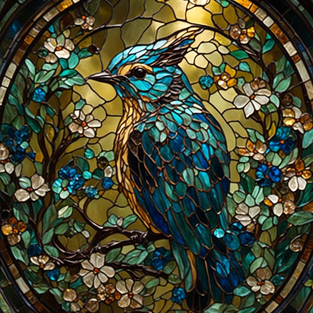 Stained Glass Rabbit Hopping in the Night