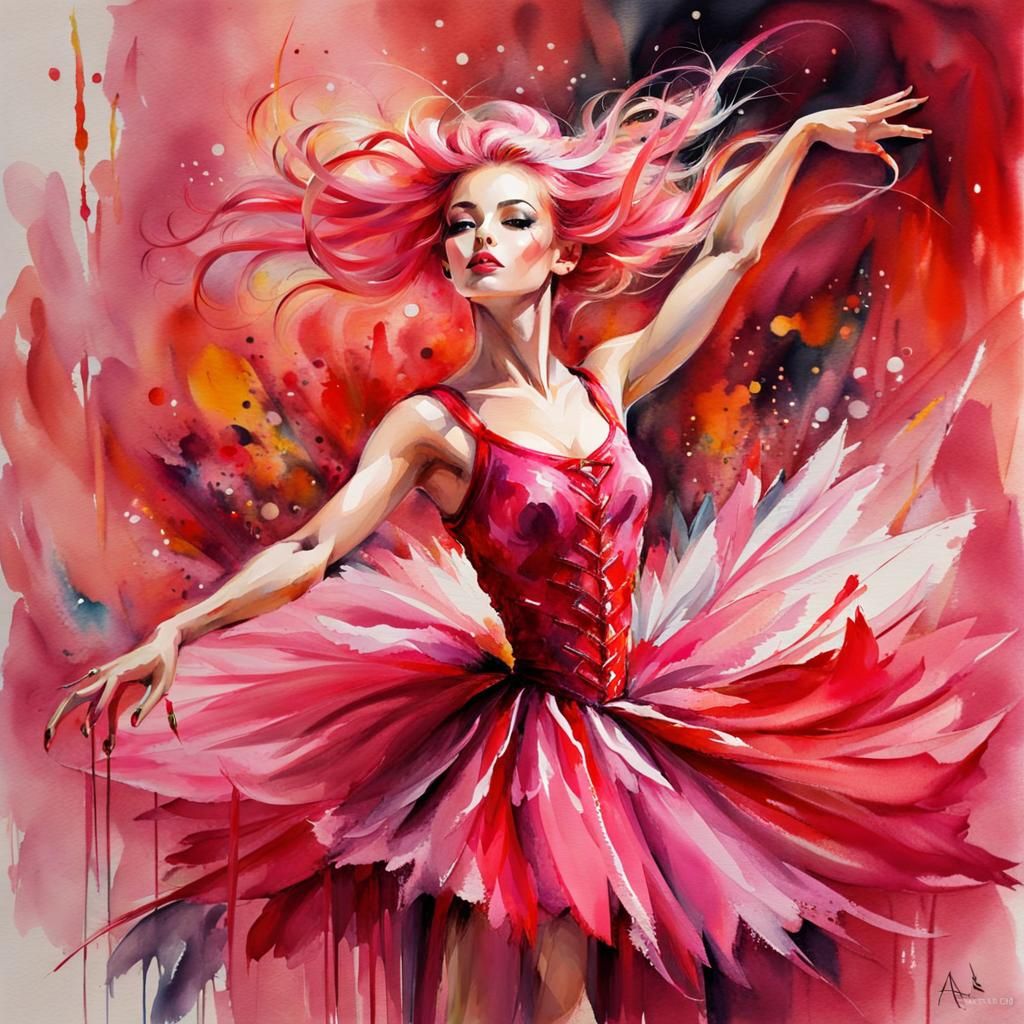 Lively Ballet Dancer in Hyperdetailed Fantasy Watercolour