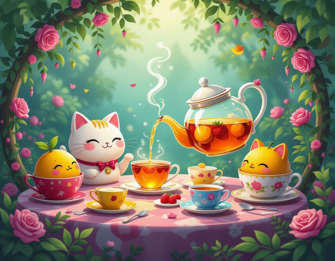 Whimsical Food Tea Party in Floating Surreal Garden