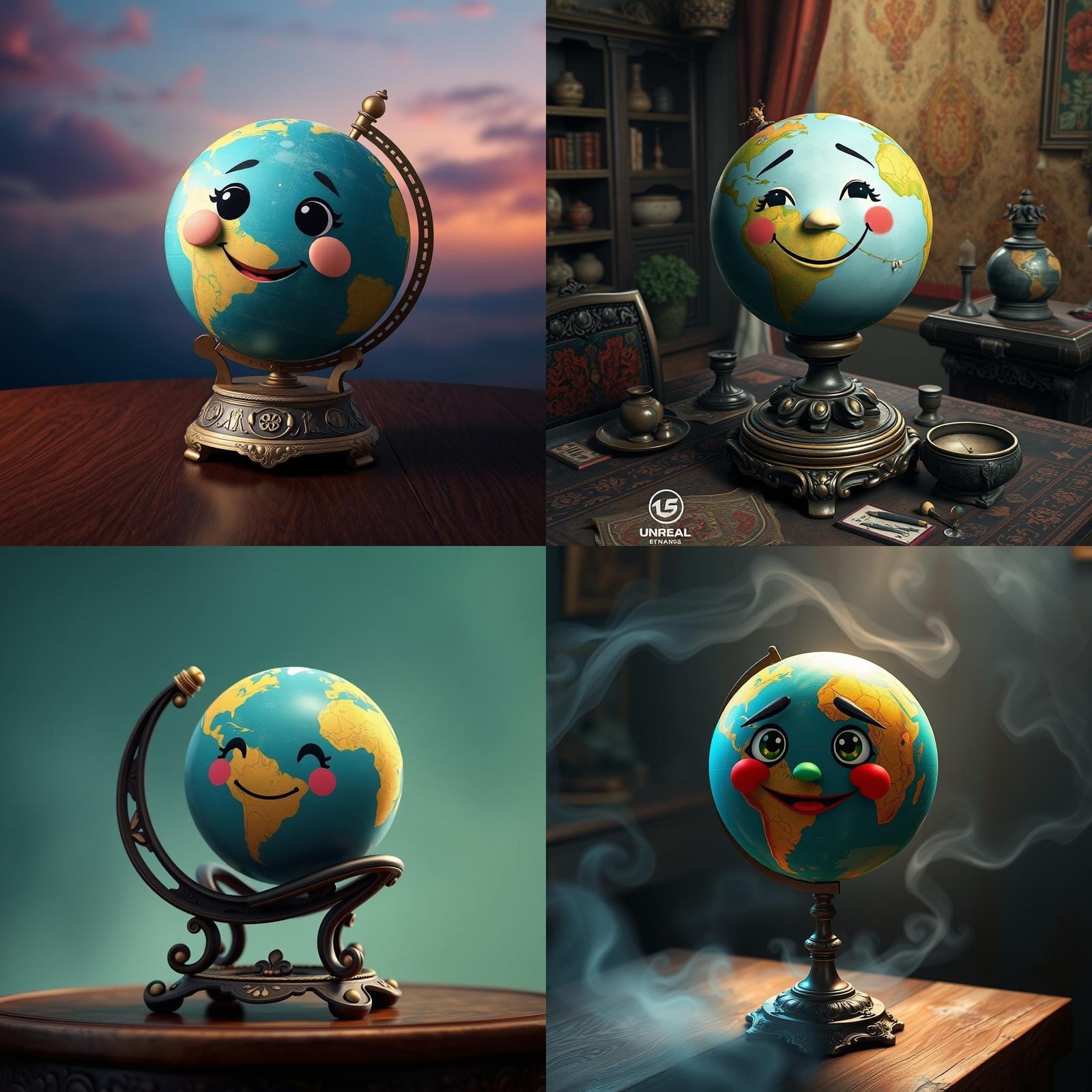 Cute Earth Globe with a Face on a Stand