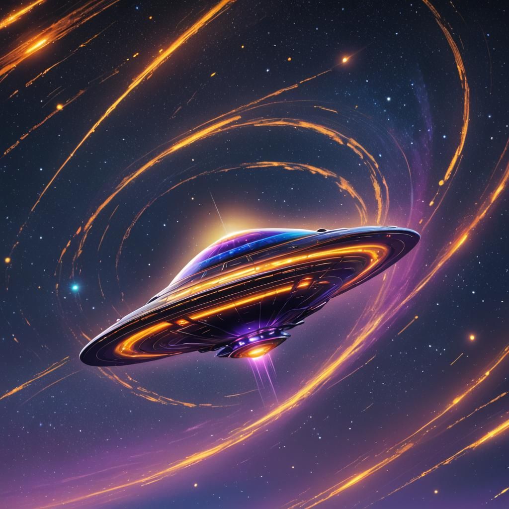 Flying Saucer in Starry Sky: Sci-Fi Concept Art
