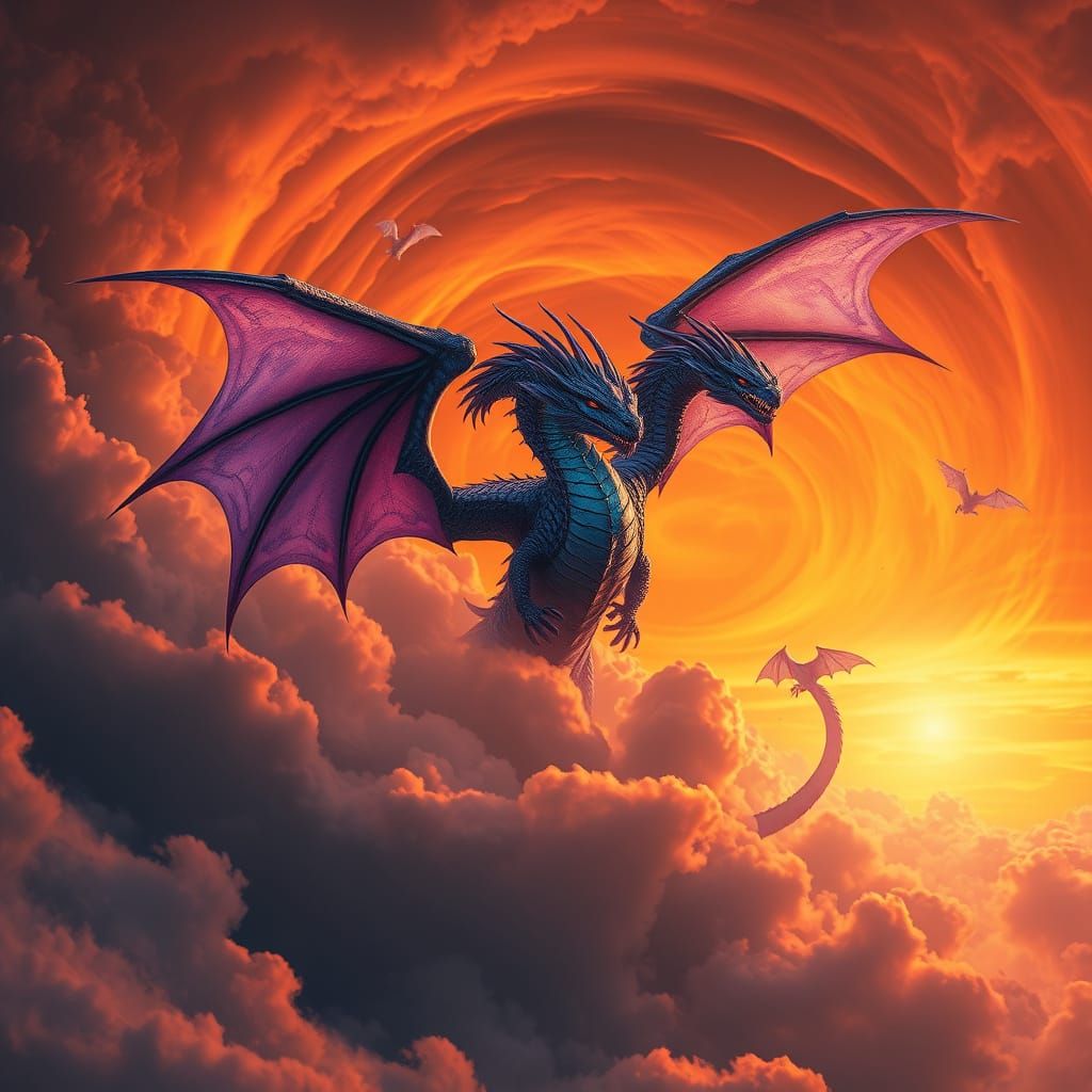 Majestic Dragon Soars Through Cosmic Vortex in Vibrant Fanta...
