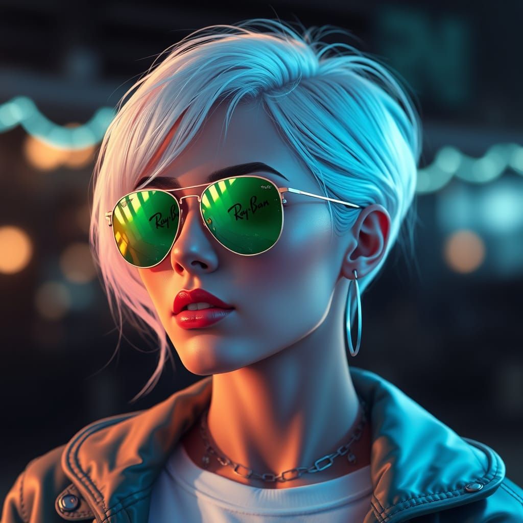 Woman in Elegant Aviator Sunglasses in a Dreamlike Atmospher...