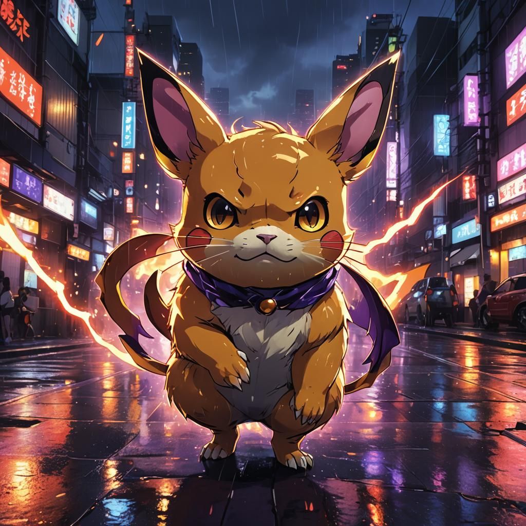 Raichu Emerges in a Dark Fantasy Anime Scene