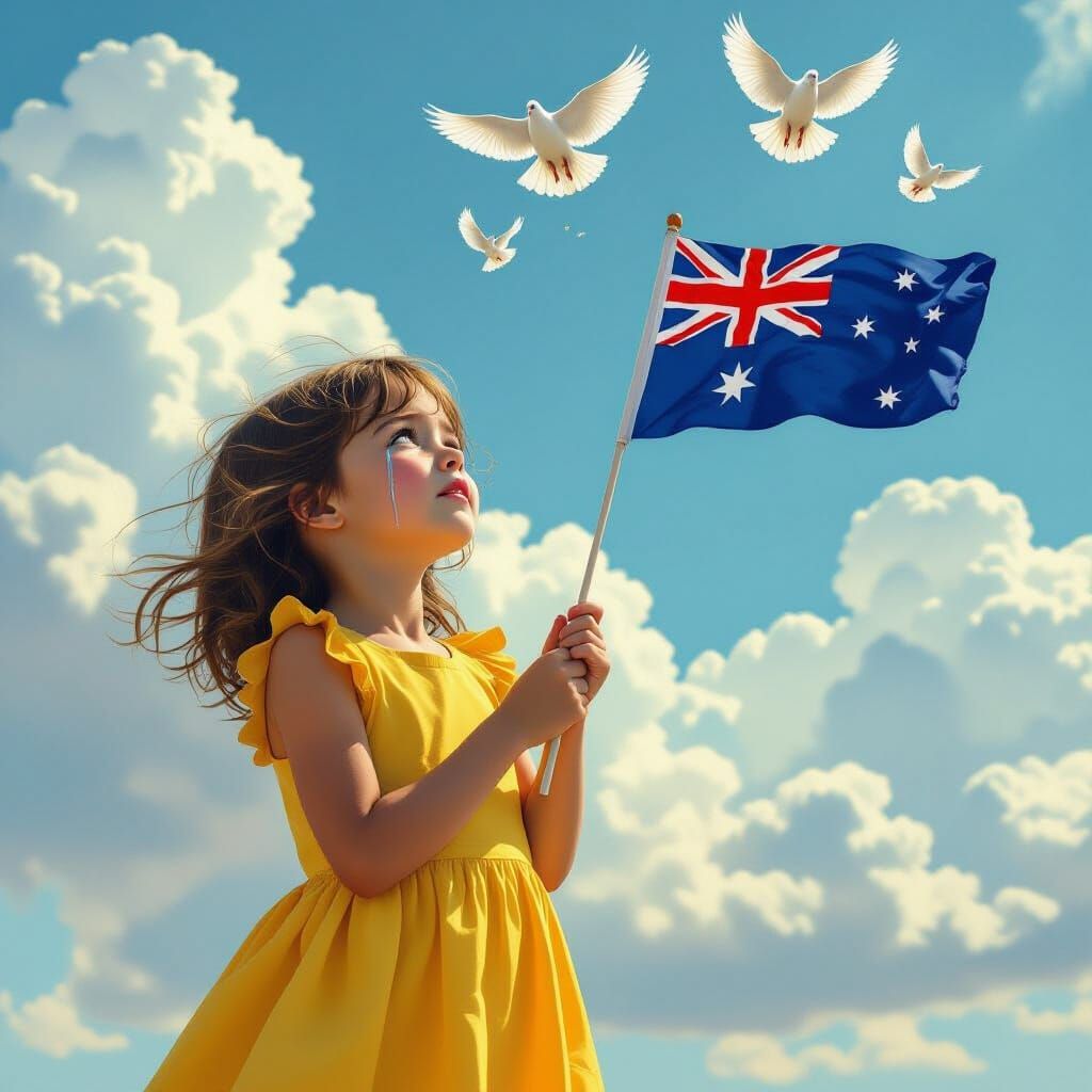Girl With Australian Flag in Retro-Futuristic Style