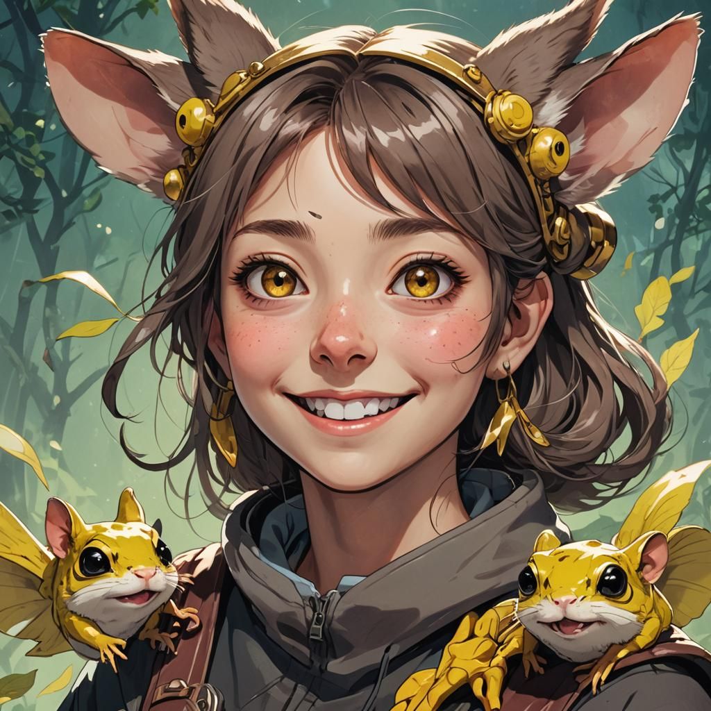 Flying Squirrel Woman Portrait in Anime Style