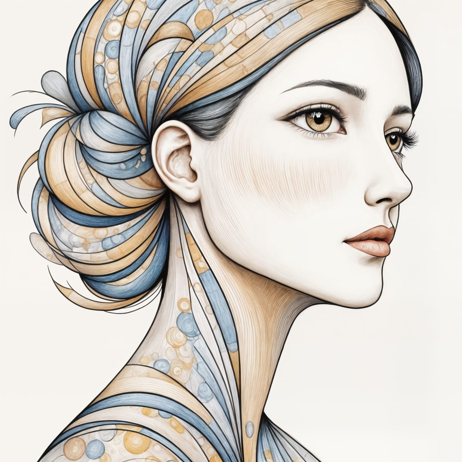 Contemplative Woman: Bauhaus-Inspired Continuous Line Art