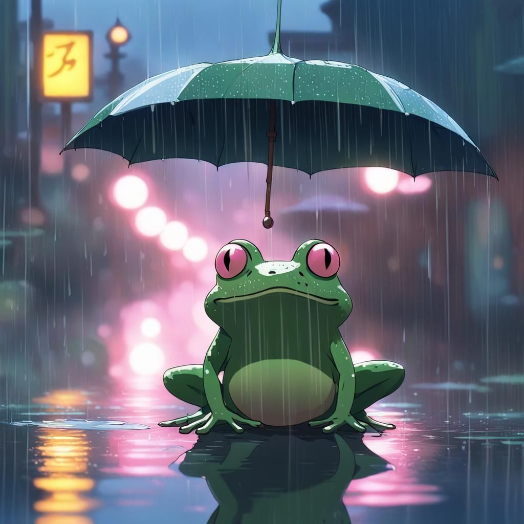 Frog Singer in Rainy Anime Key Visual