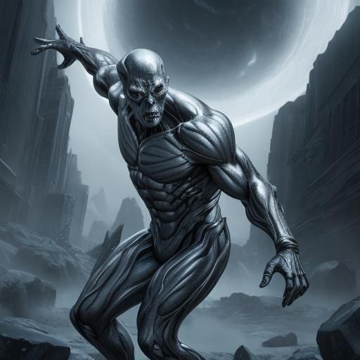 The Silver Surfer Unreal Engine Eldritch monochromatic