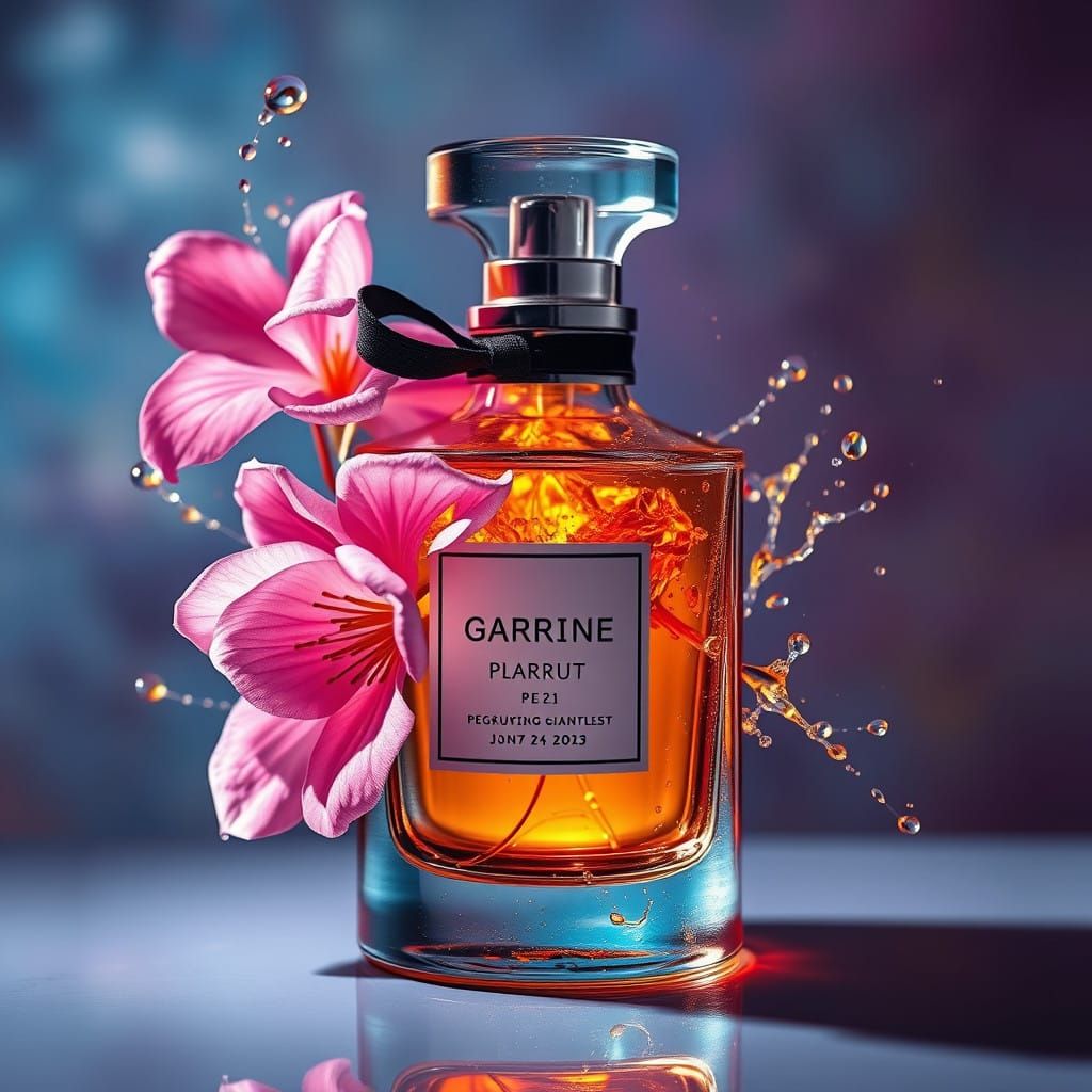 Surreal Filigree Perfume Bottle Explodes in Hyperrealistic A...