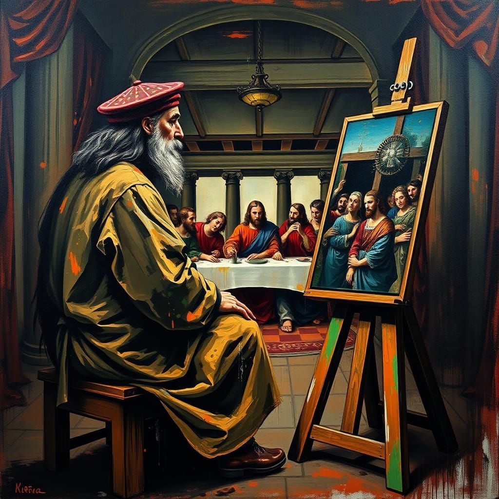 Da Vinci Painting the Last Supper: Abstract Expressionism