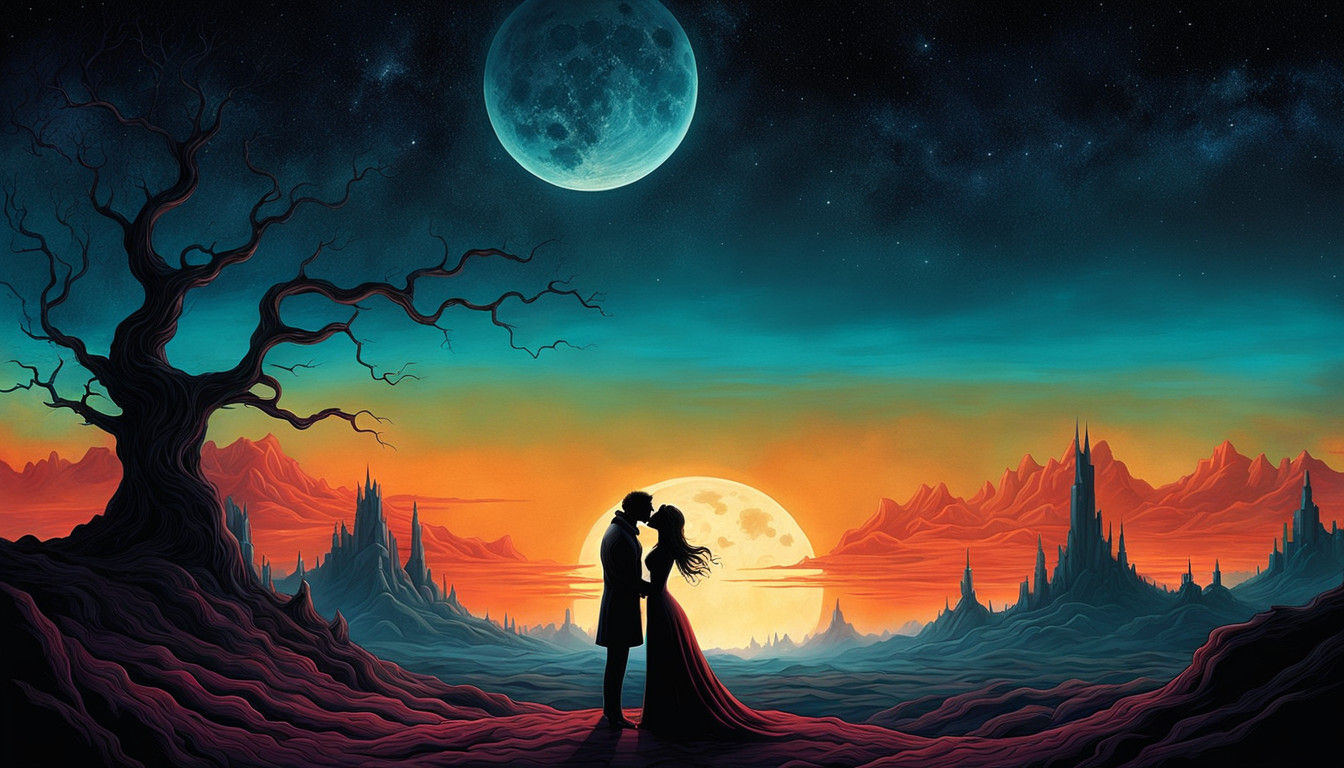 Hauntingly Beautiful Couple's Last Kiss in a Desolate Sci-Fi...