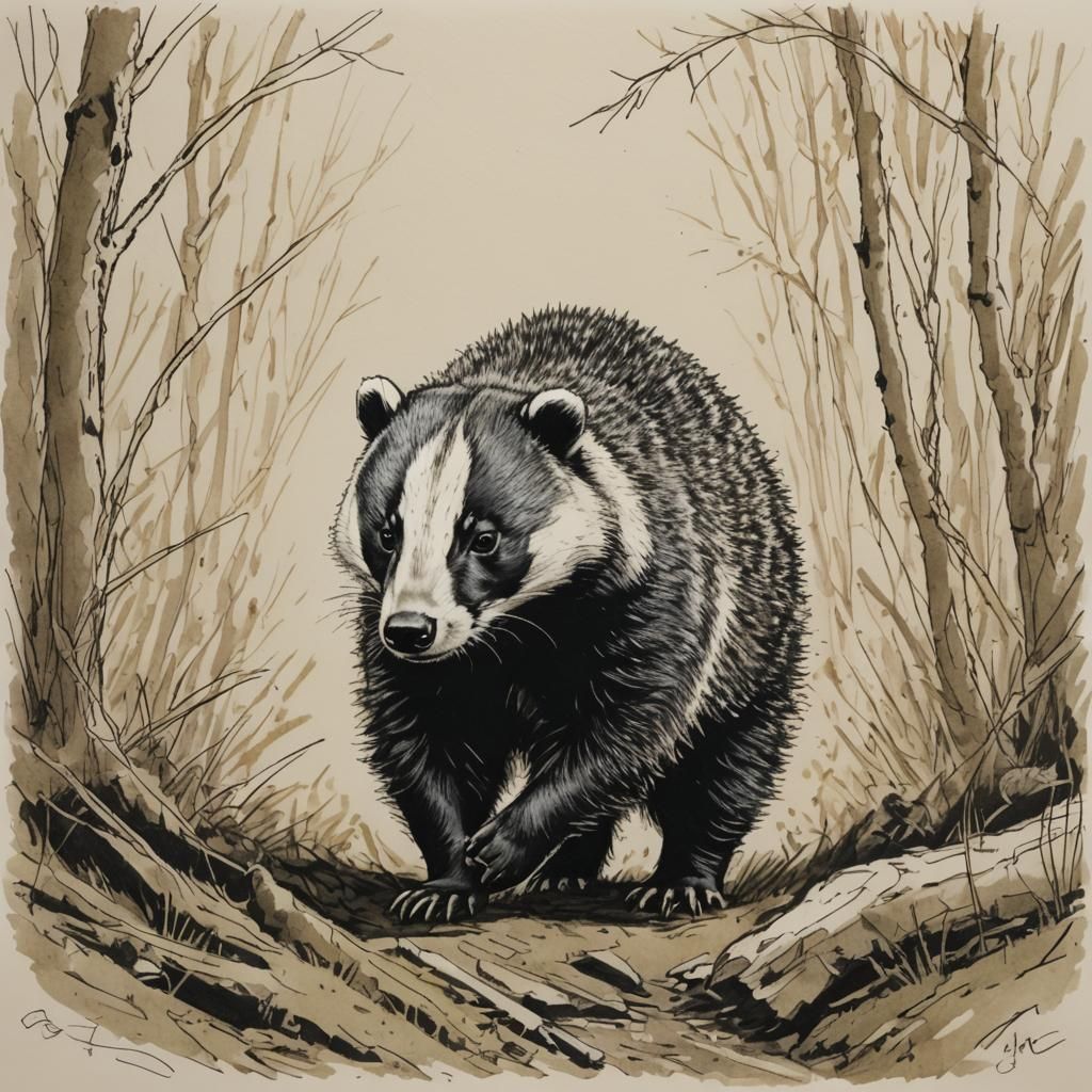 Colorful Felt Pen Sketch of a Badger