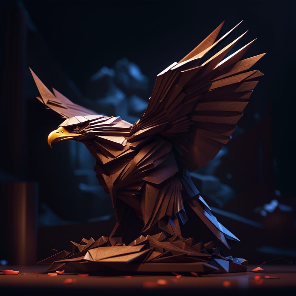 Detailed Origami Eagle Concept Art in Dark Fantasy Style