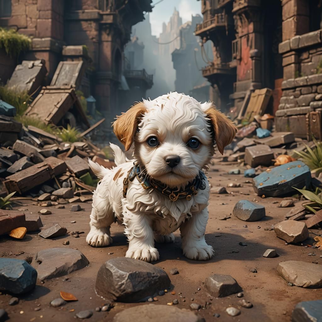 Fantastical Baby Dog in Detailed Digital Painting