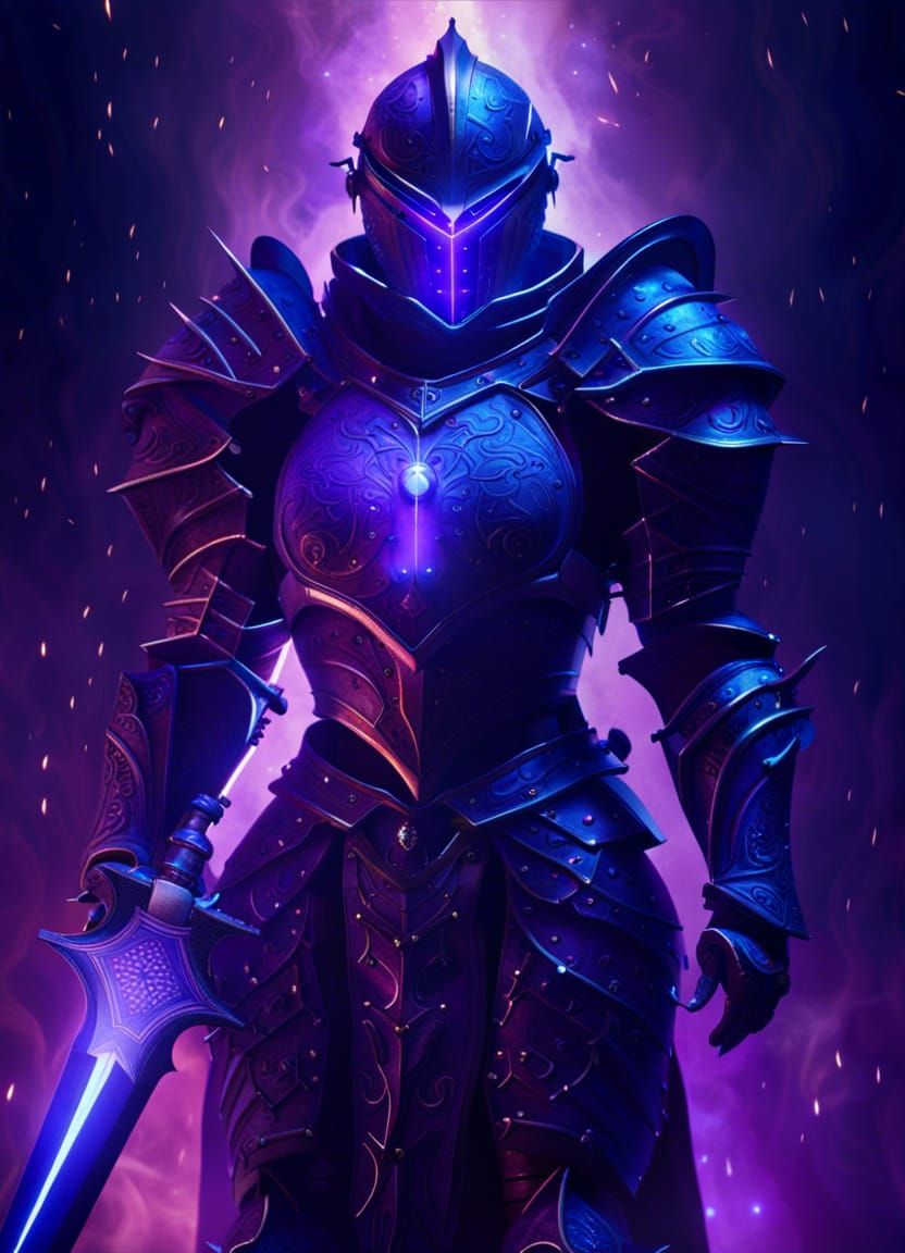 Knight in Gothic Armor with Cosmic Aura